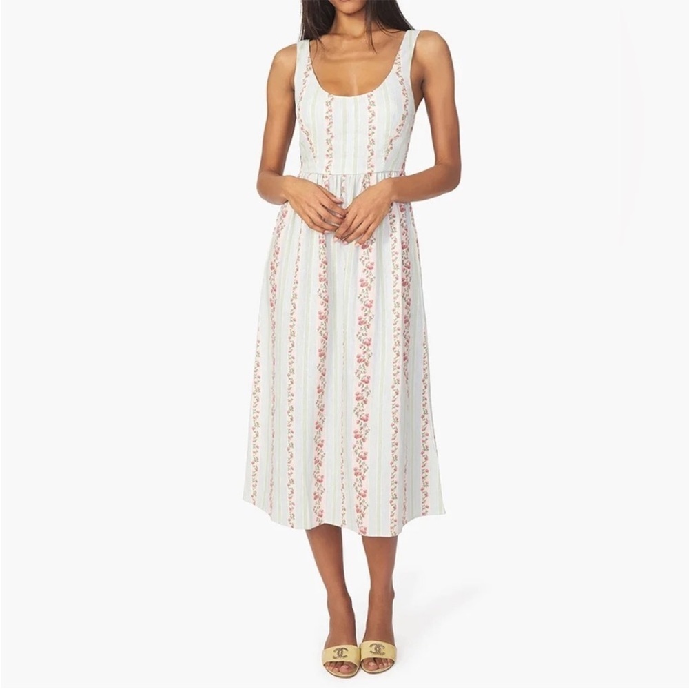 Weworewhat corset midi dress in Victorian floral stripe